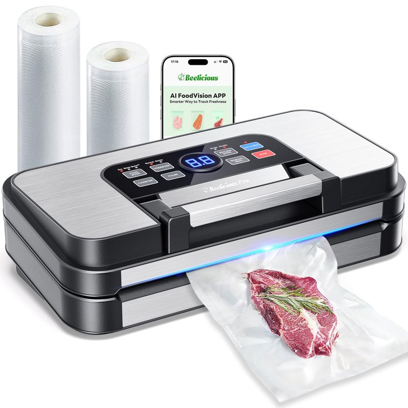 95Kpa Precision Pro Vacuum Sealer, with Double Heat Seal & Dual-Pump for Dry/Moist Food, 2X Strength, Food Vacuum Sealer Machine with Easy-Lock Handle, Built-in Cutter & Bag Storage, Stainless Steel