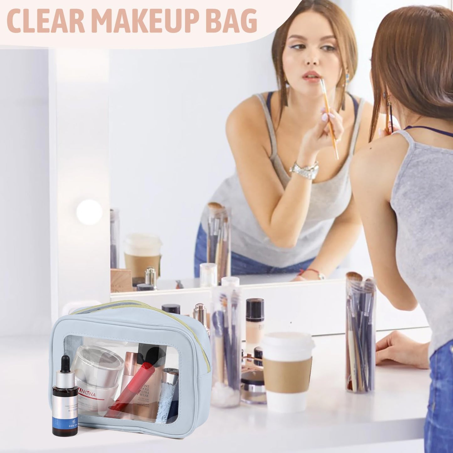 YOPCDJ 3PCS Clear Toiletry Bag,TSA Approved Travel Pouch with Zipper for Cosmetics and Toiletries，Diaper Bag Organizer Pouch Set, Purse Organizer and Clear Car Bag for Women and Kids