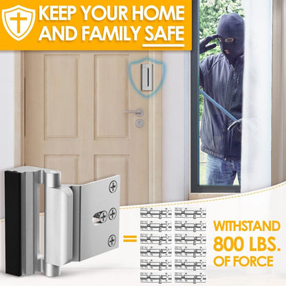 Home Security Door Lock, 2 Pack Childproof Door Reinforcement Lock with 3 Inch Stop Withstand 800 lbs for Top Front Inward Swinging Door, Upgrade Flip High Night Lock to Defend Your Home Kids