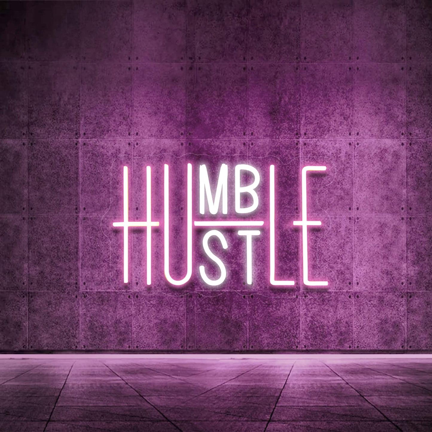 YIKBIK Hustle LED Neon Sign for Wall Decor, Humble LED Neon Lights for Party Decorations, USB Powered Switch Adjustable Brightness Lights, for Office Room, Gym Room, Man Cave Decor (Pink&White)
