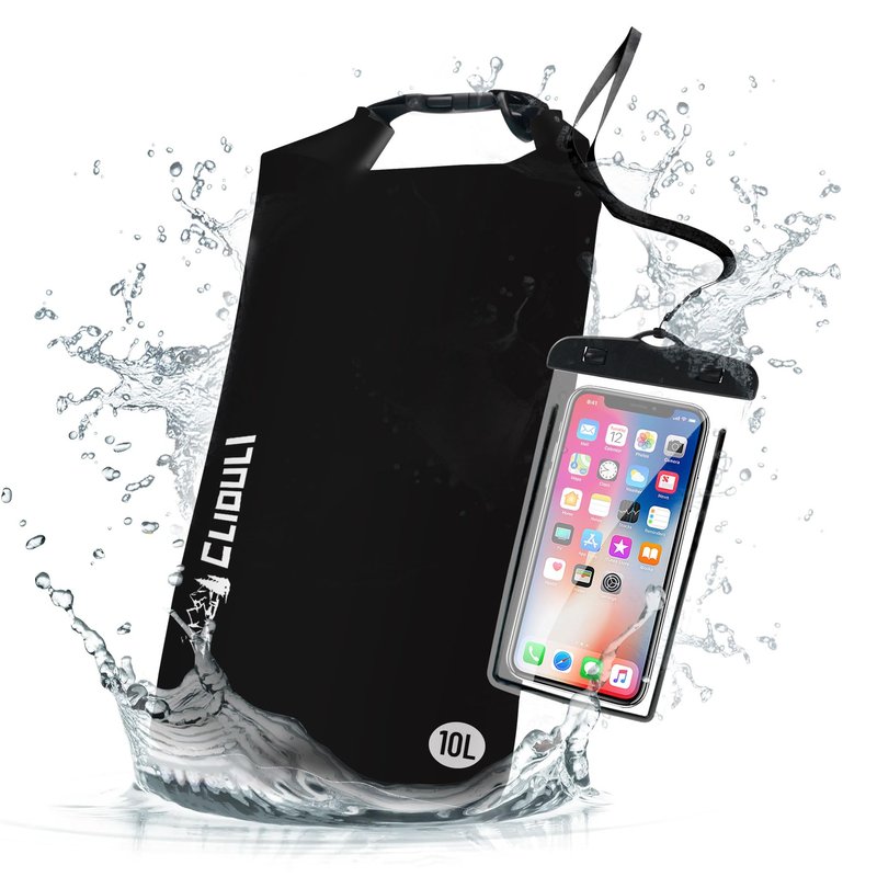Cliduli Waterproof Dry Bag,Roll Top Black Small Waterproof Backpack 2L/5L/10L/20L/30L/40L Floating Lightweight Bags for Kayaking, Boating, Fishing, Swimming Camping with Waterproof Phone Case
