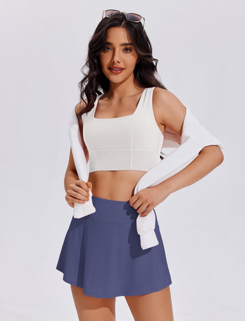PINSPARK Skorts Pleated Tennis Skirt Women Athletic Skorts Tummy Control Golf Skirts with Pocket,Navy Blue Medium