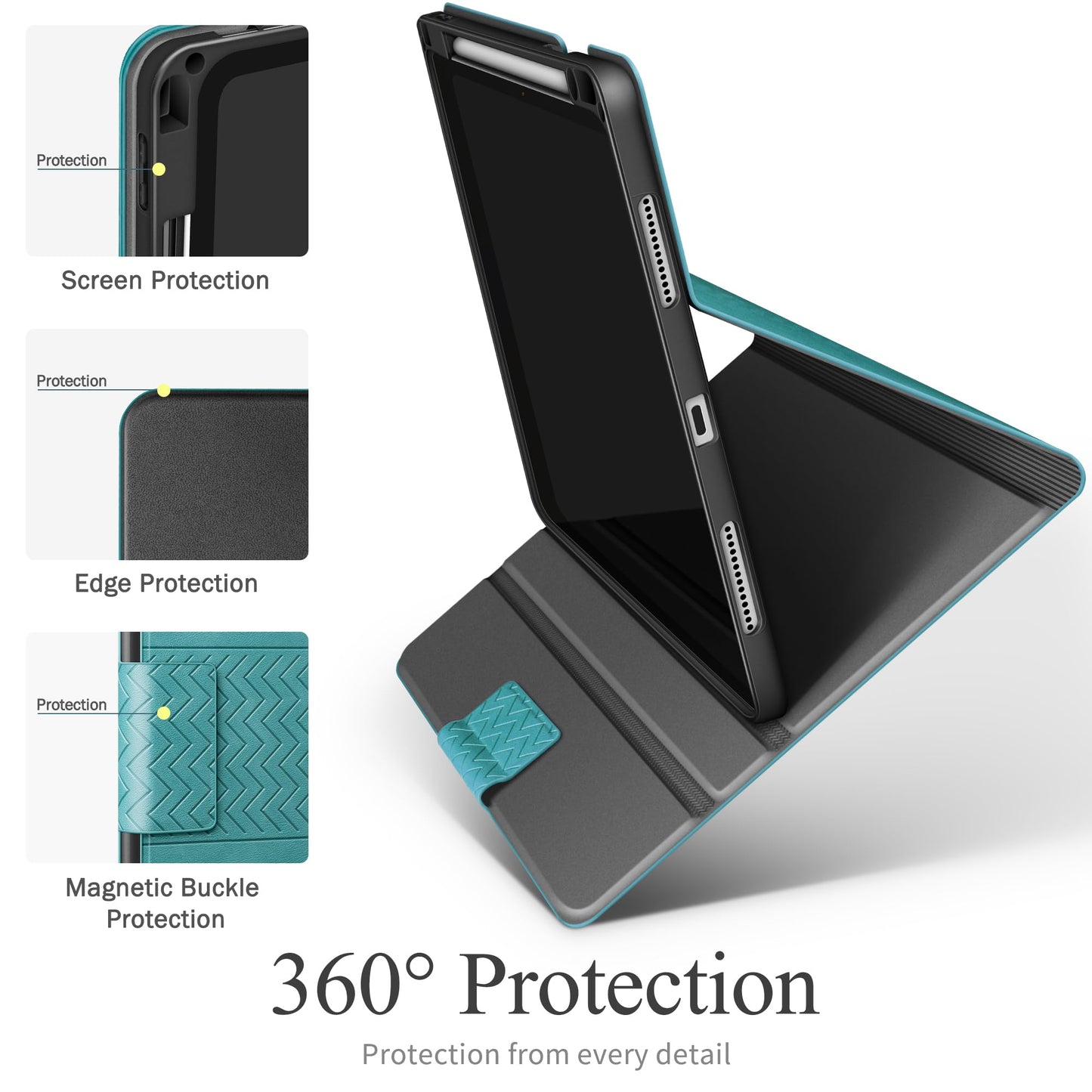 auaua Case for iPad Pro 11 Inch (M5/M4) 2025/2024, PU Leather Case with Pencil Holder, Supports Pencil Pro and Pencil(USB-C), Adjustable Angles, Auto Sleep/Wake (Green)