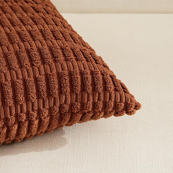 Fancy Homi Rust Decorative Throw Pillow Covers 12x24 Inch for Living Room Couch Bed Sofa, Rustic Farmhouse Boho Home Decor, Soft Striped Corduroy Rectangle Cushion Case 30x60 cm
