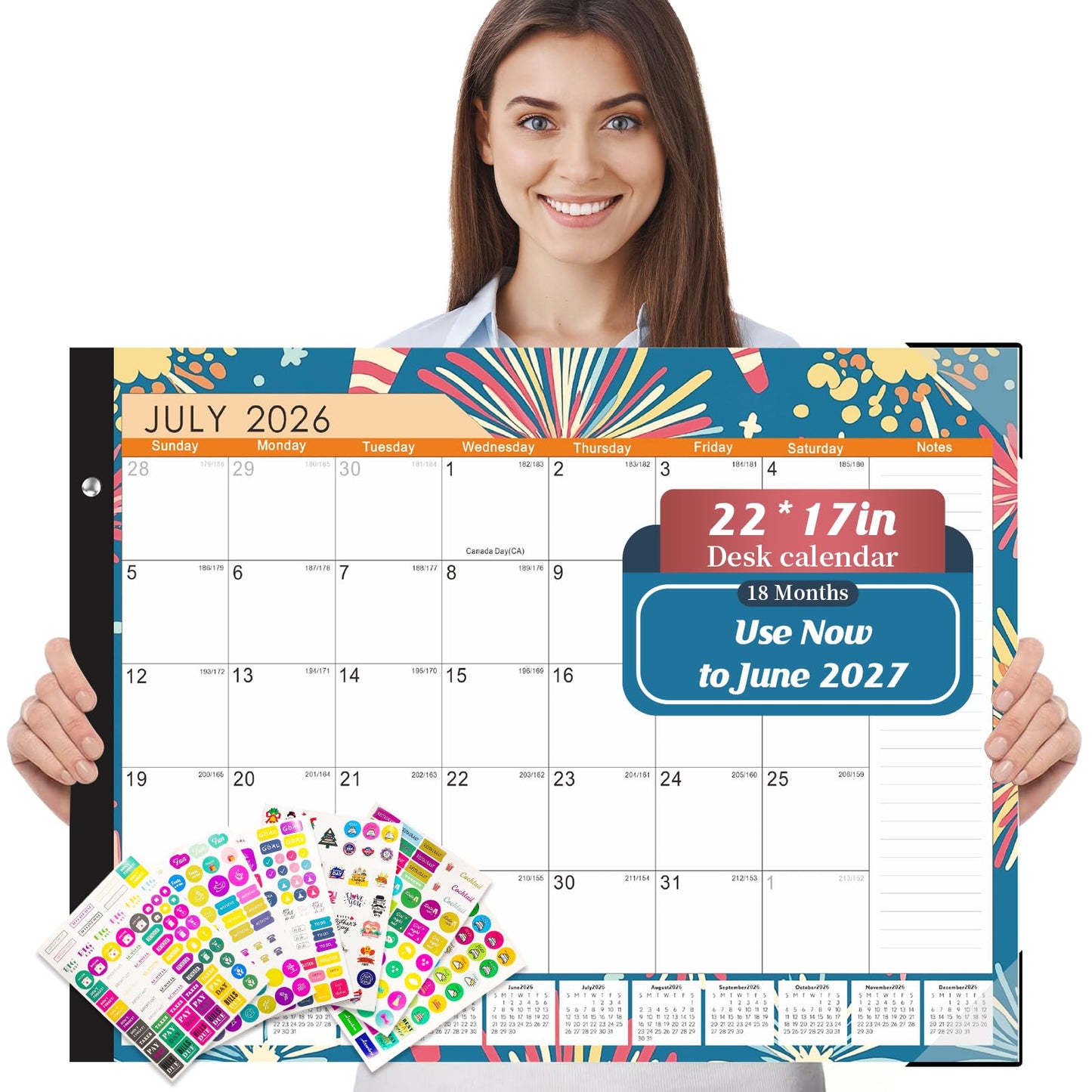 Gannyfer Desk Calendar 2026-2027, 18-Month Large Desk Calendar, Use Now Through June 2027, 22" x 17" Desktop Pad Calendar, Perfect for Your Home, School, or Office (6 Stickers Included)