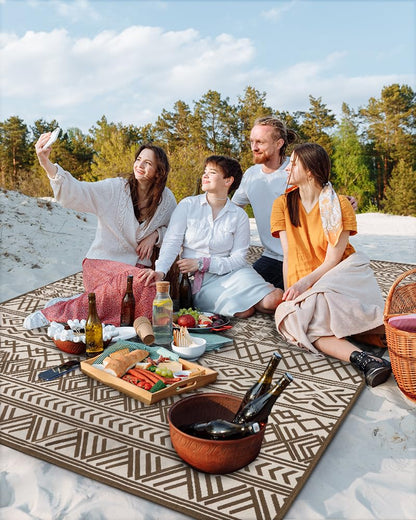 Outdoor Rug Carpet 5x8 ft, Flatweave Textured Outdoor Patio Rug Non Slip Indoor Outdoor Rugs with Rubber Particles Backing Boho Outdoor Area Rug for Patio Deck Front Porch Backyard Balcony, Brown