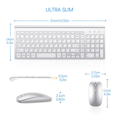 Wireless Keyboard and Mouse Ultra Slim Combo, TopMate 2.4G Silent Compact USB 2400DPI Mouse and Scissor Switch Keyboard Set with Cover, Batteries Included, for PC/Laptop/Windows/Mac - Gray Black