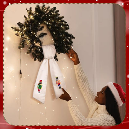 Wreath Sash for Front Door Wreath Satin Sash Blank Sashes Embroidery Monogram Yard Doorway Indoor Outdoor Wall Ribbon Bow Home Decor(White,African American Nutcracker)