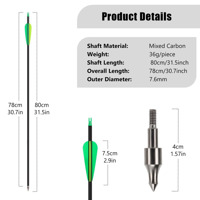 NorthSpoor 14 Pack 30" Archery Carbon Arrows,Practice Hunting Arrow with Removable Tips Shaft Spine 500 Suitable for Recurve Bows