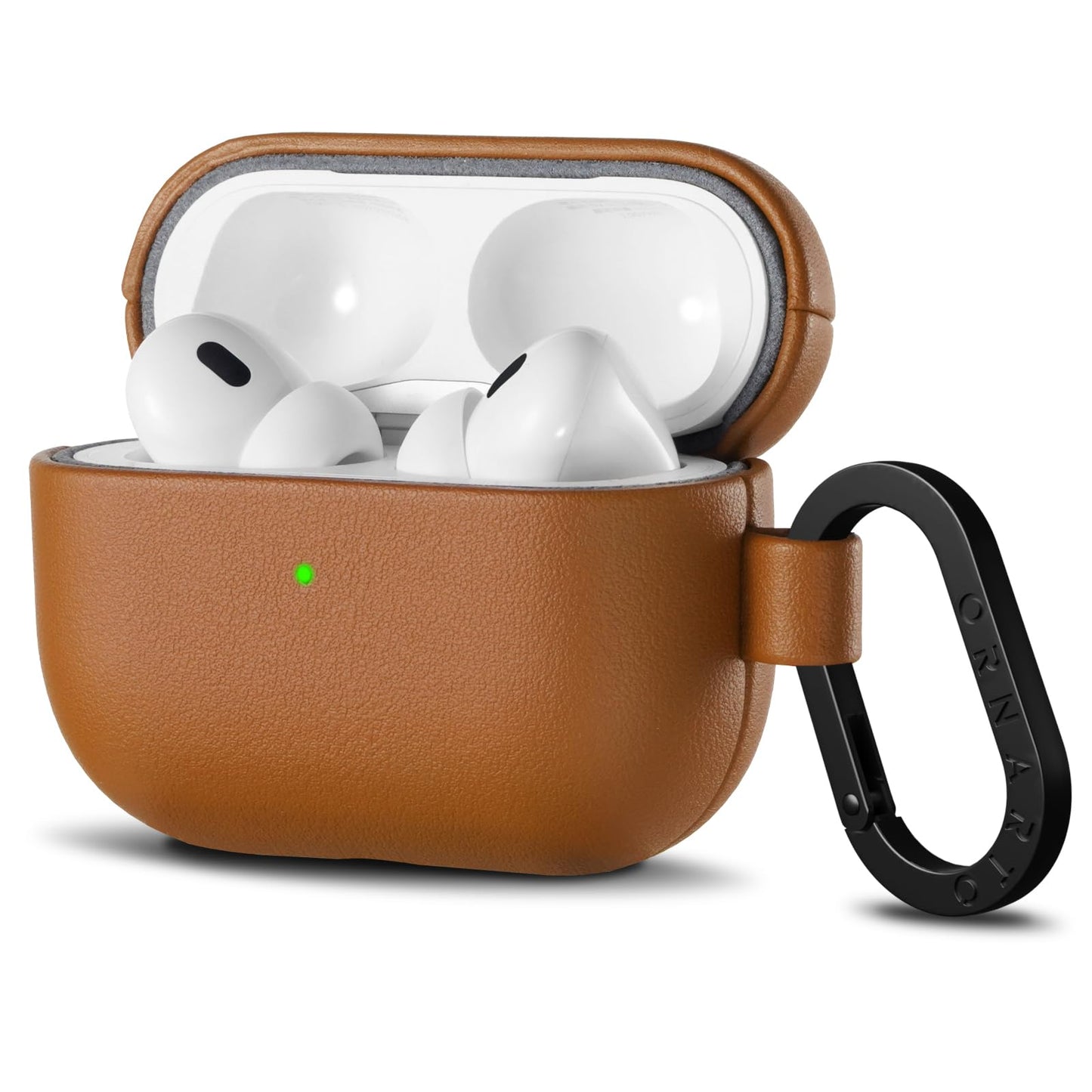 ORNARTO Compatible with AirPods Pro 2 Case, Full Protective Vegan Leather Cover for Airpods Pro 2nd / 1st Generation (2022/2019), Front LED Visible, Brown Leather