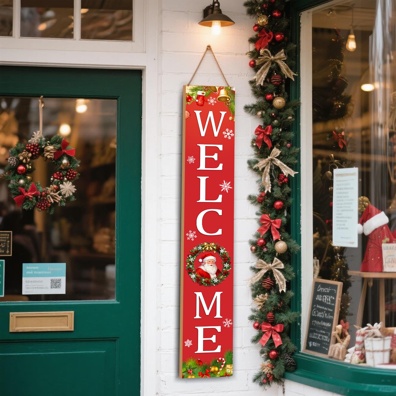 Christmas Welcome Sign for Front Porch Standing, Christmas Wooden Sign, Welcome Porch Sign for Outdoor Yard Wall Decorations 47.2" H (Welcome)
