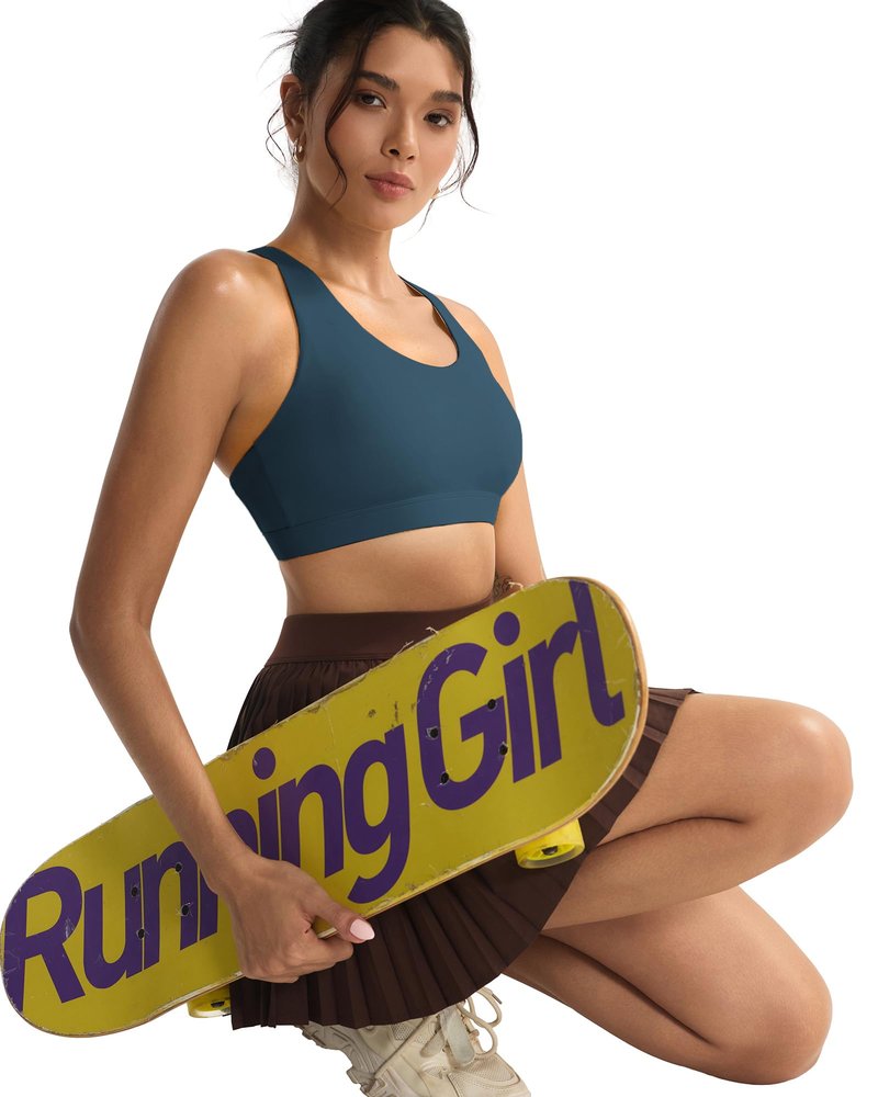 RUNNING GIRL White Sports Bra for Women, Criss-Cross Back Padded Strappy Sports Bras High Support Yoga Bra with Removable Cups(2353_Dark Blue_S)