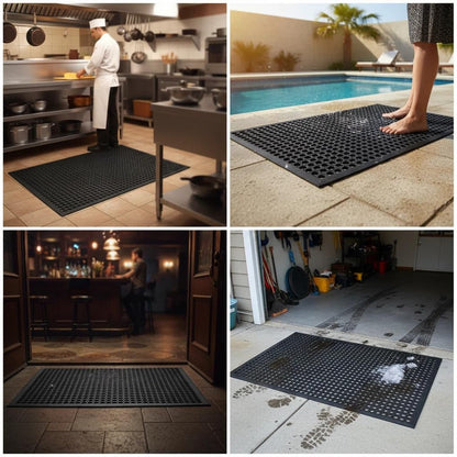 Lovinland Large Rubber Doormat for Outside - 60 x 35 Heavy Duty Outdoor Drainage Mat with Holes - Anti Slip Floor Mat for Commercial Kitchen, Pool, Restaurant, Garage, Bar, Entrance, Wet Area, Garden