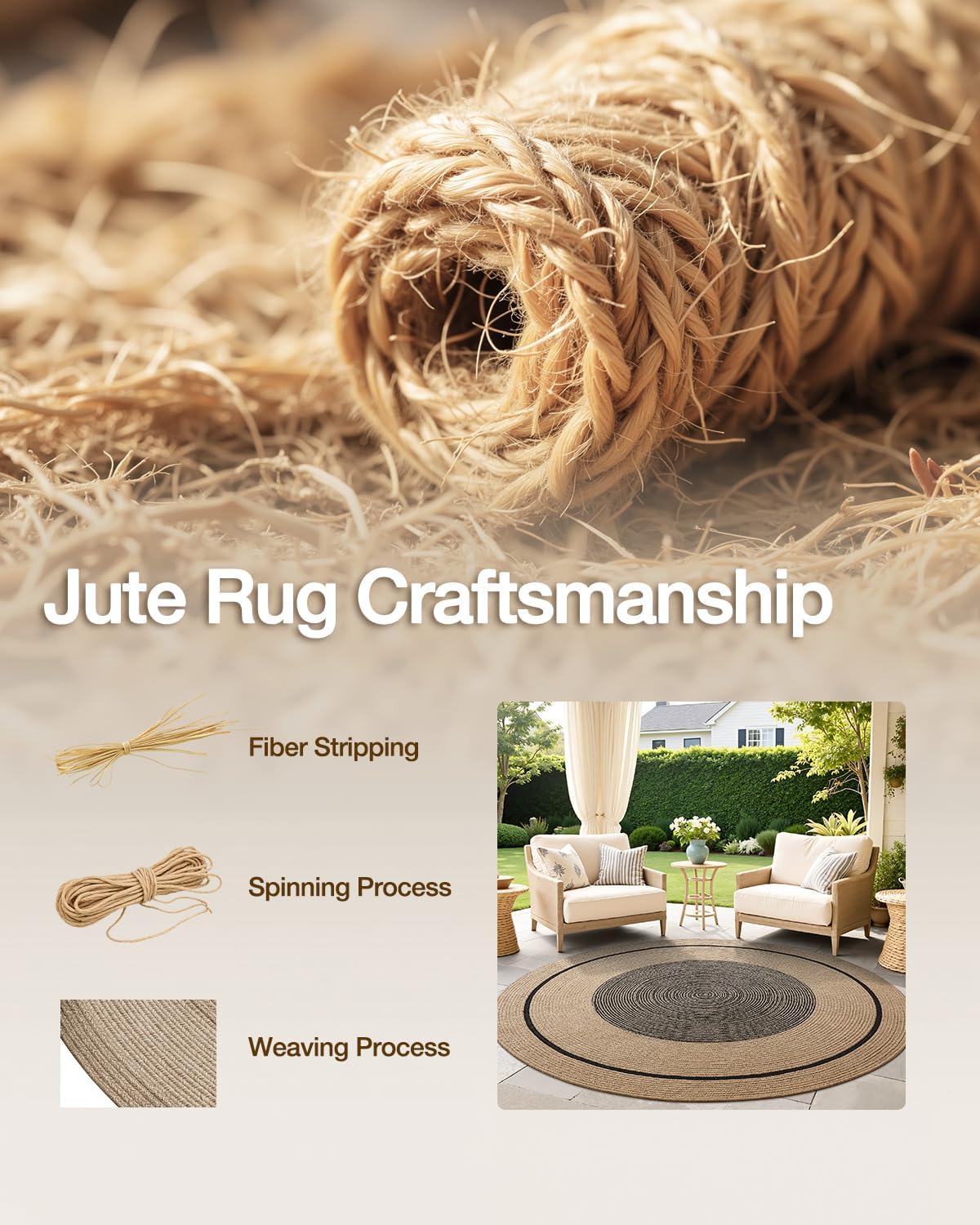 LUMI Jute Area Rug 4ft Round for Living Room, Natural Braided Woven Rugs Non Slip, Neutral Farmhouse Carpets No Shedding, Durable for High Traffic, Dining Room, Indoor, Outdoor, Patio