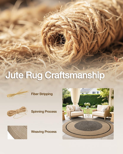LUMI Jute Area Rug 4ft Round for Living Room, Natural Braided Woven Rugs Non Slip, Neutral Farmhouse Carpets No Shedding, Durable for High Traffic, Dining Room, Indoor, Outdoor, Patio