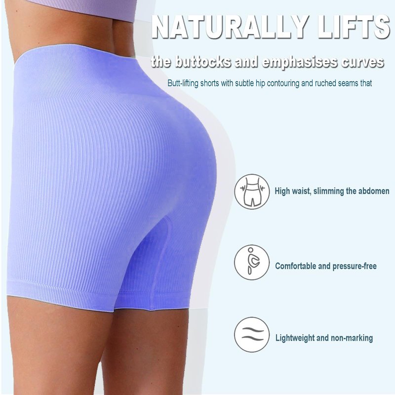 WXUP HOPS Women Athletic Shorts-High Waisted Butt Lifting Workout Pants-Seamless Scrunch Biker Shorts for Gym,Yoga,and Running(VioletBlue L)