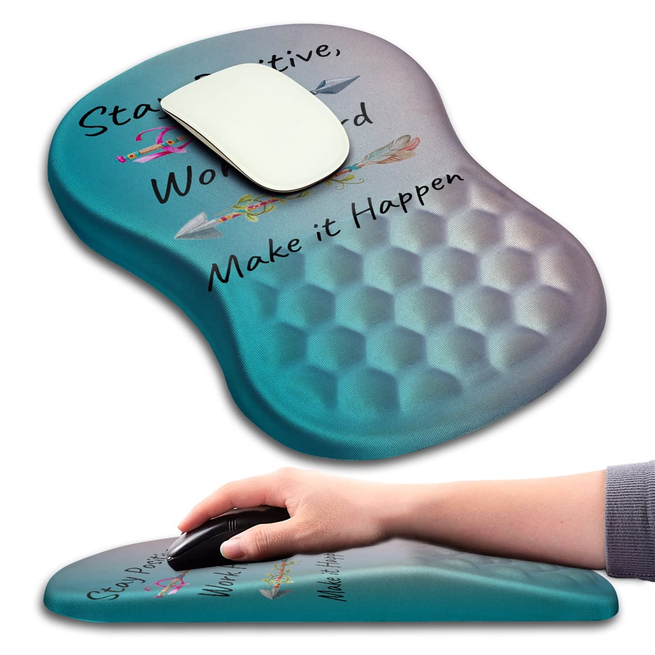 KUOSGM Mouse Pad Wrist Support, Ergonomic Mouse Pad with Massage Dot, Comfortable Computer Mouse Pad for Laptop, Wrist Rest Pain Relief Mousepad with Non-Slip PU Base for Office & Home, 12 x 8 in