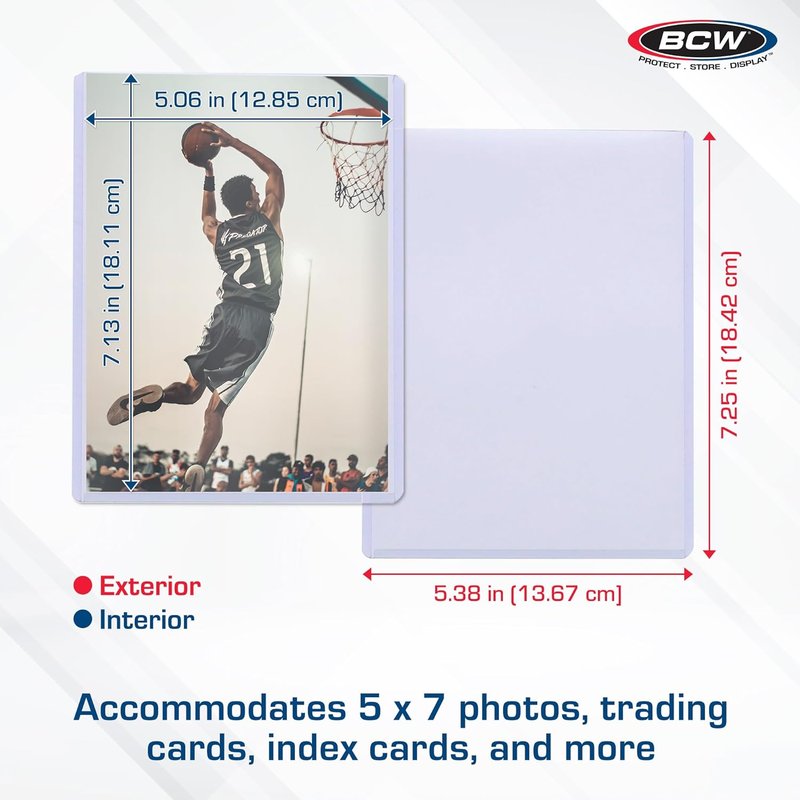 BCW 5x7 Topload Holder - Rigid Photo & Card Protector | 25 Count Hard Plastic Sleeves for Postcards & Memorabilia