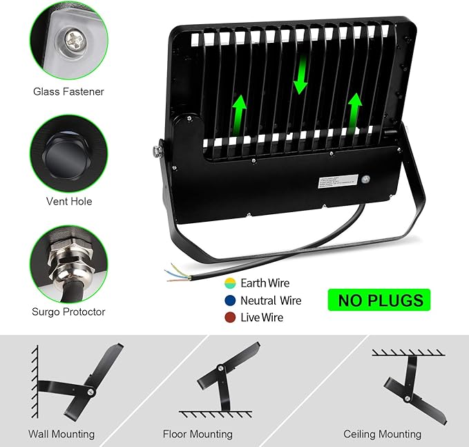 ledmo Super Bright LED Flood Light Outdoor Fixture with Dusk to Dawn Photocell - Commercial Grade Waterproof Floodlights for Large Stadiums, 5000K, 36000 Lumen (3 Pack)