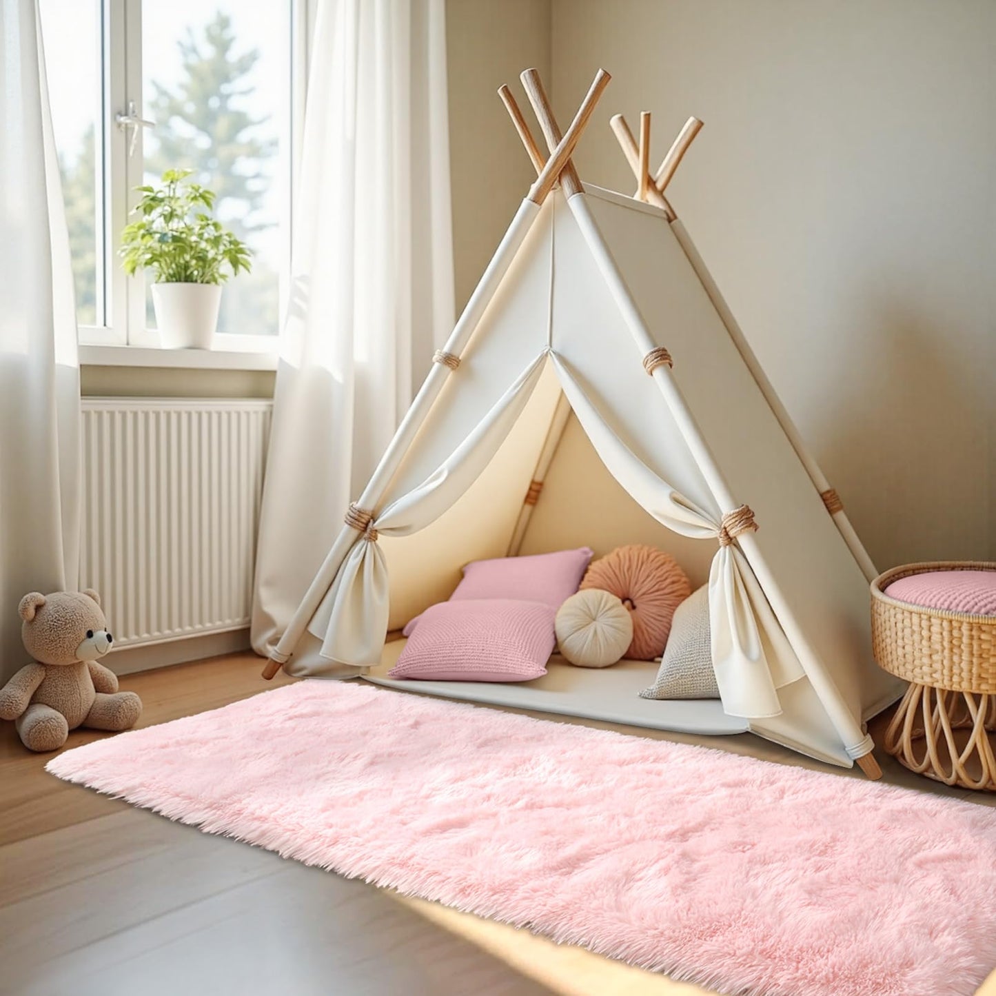 Terrug Pink Fluffy Runner Rug for Bedroom, 2x6 Ft Cute Shag Area Rugs for Hallway, Soft Machine Washable Plush Carpet with Non Slip Backing for Bathroom Bedside Kitchen Floor Decoration
