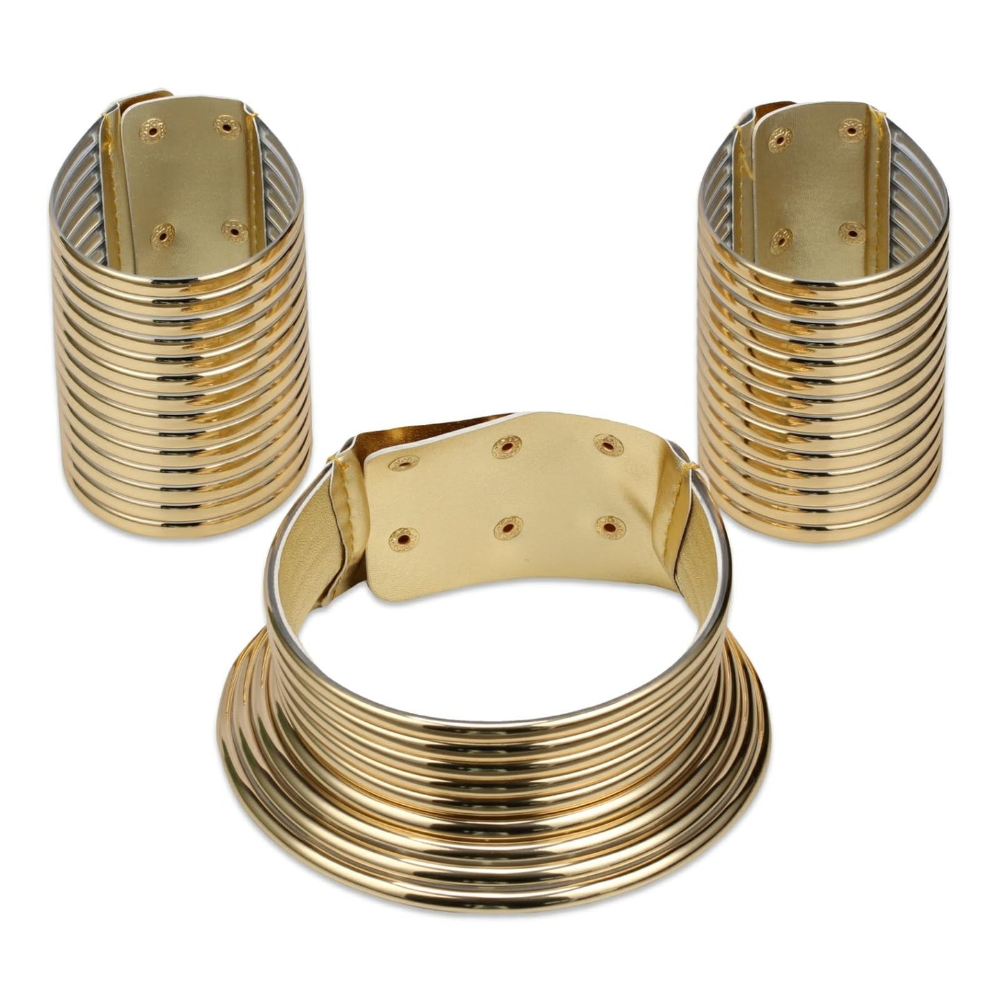 Florate Choker Necklace Bracelet Set for Women PU Leather African Statement Female Torques Collar Ethnic Tribal Bangle Jewelry Set (NXR1446-Gold)