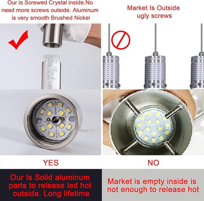 Pendant Light fixtures, Integrated 3-Light Pendant Lighting Silver Finish, Dimmable Pendant Lights Kitchen Restaurant, Dining Room