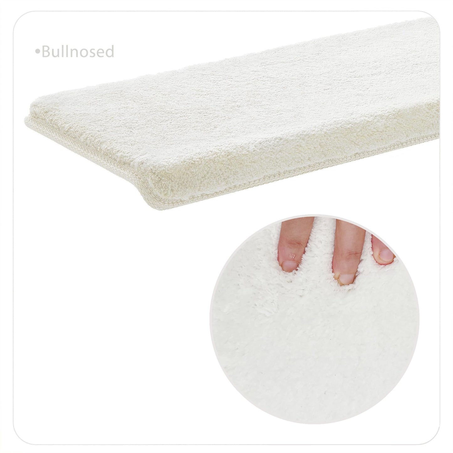 PURE ERA Carpet Stair Treads Ultra Plush 9.5" X 30"Soft Bullnose Indoor Stair Protectors Pet-Friendly Non-Slip Skid Resistant Tape Free Washable Reusable(2 Pieces,White)