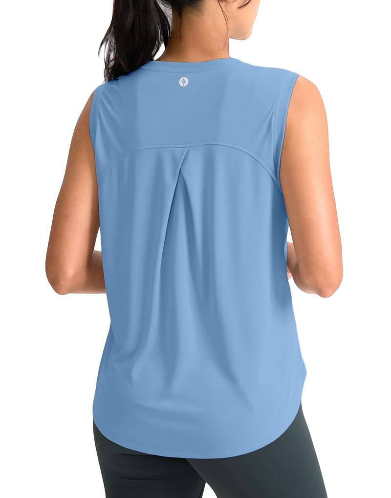 SANTINY Women's Sleeveless Workout Tops Breathable Lightweight Active Tennis Yoga Shirts Athletic Running Tank Tops for Women (Haze Blue_XS)