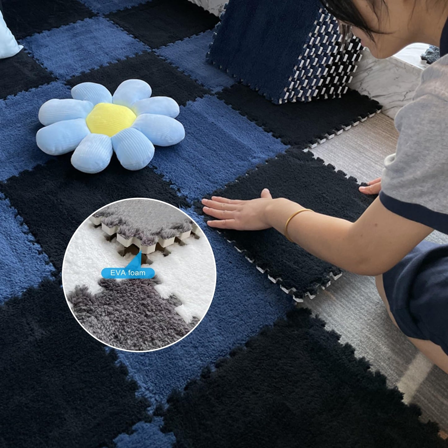 BRCYKRWY Sound Insulation Interlocking Floor Mat,Thick Comfort Fluffy Parlor Carpet,Indoor 10 Pieces EVA Washable Floor Mat,Parlor Washable Carpet,Easy to Disassemble,for Home,Parlor,Bedroom