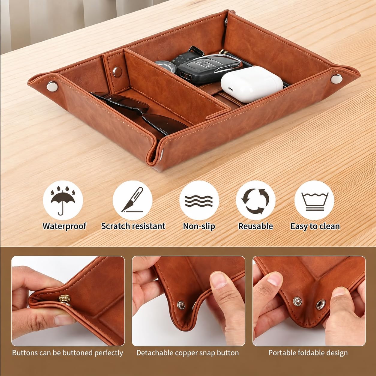 Papa Grandpa Gifts for Fathers Day PU Leather Valet Tray and Keychain, Father's Day Birthday Gift for Grandpa from Granddaughter Grandson, Men Gift for Grandpa Grandfather Presents Useful Stuff