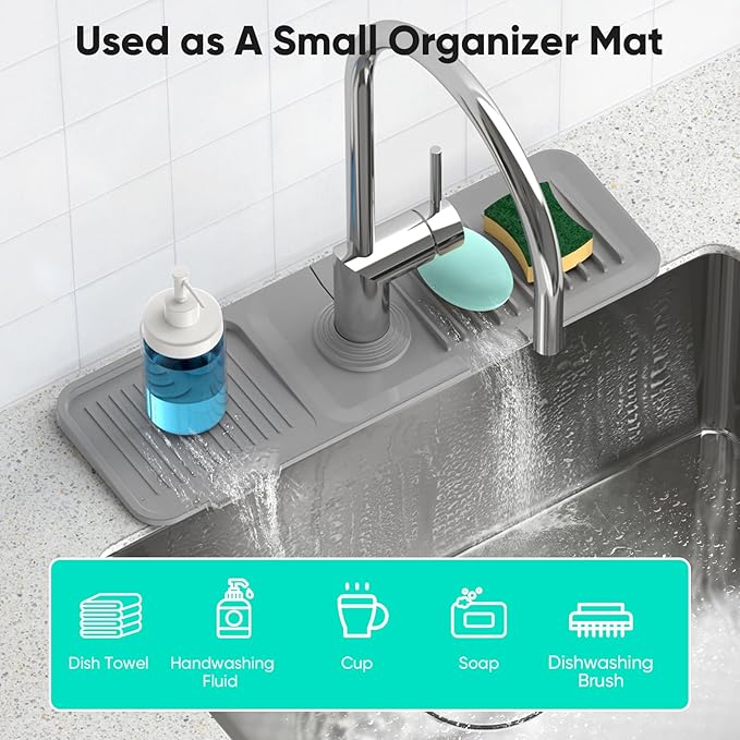 17.7'' Faucet Mat for Kitchen Sink Kitchen Sink Splash Guard Silicone Kitchen