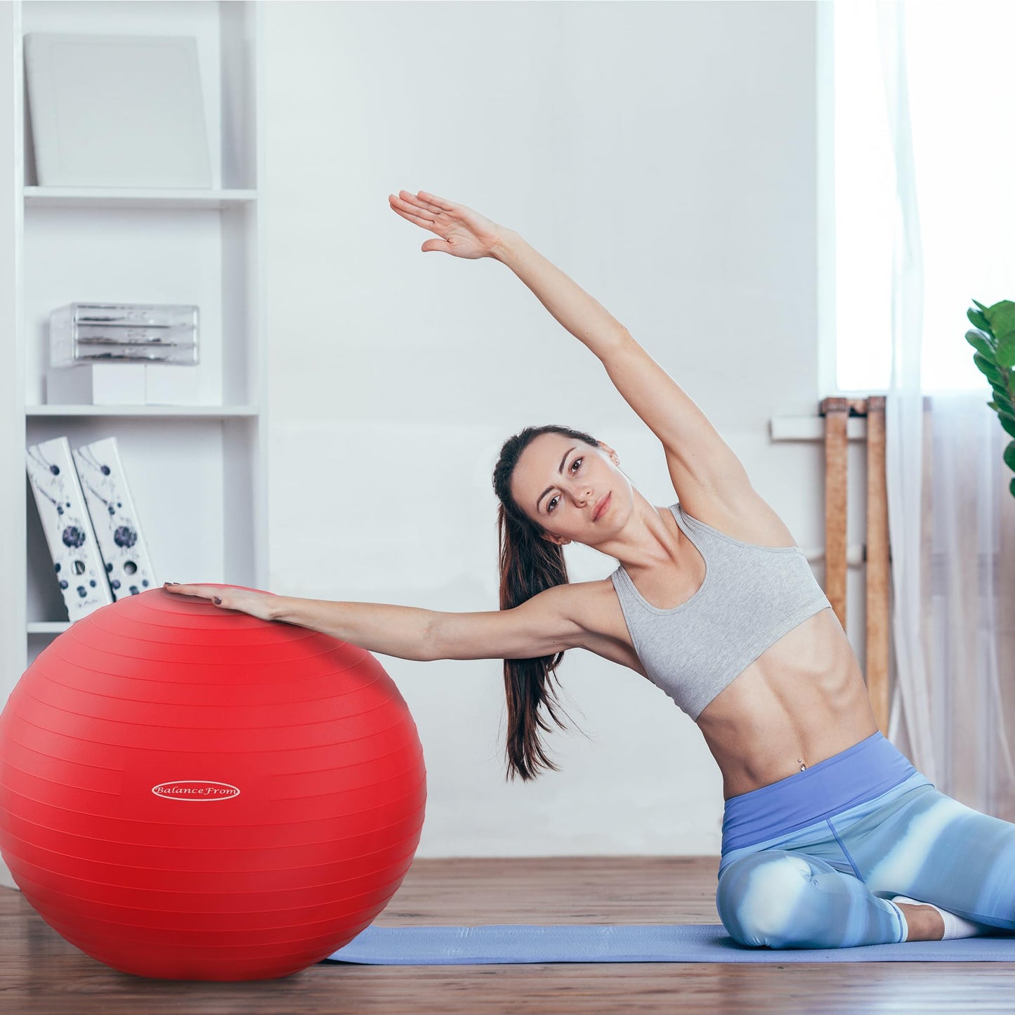 Fitvids Anti-Burst and Slip Resistant Exercise Yoga Ball with Quick Pump 48-55cm, M, Red