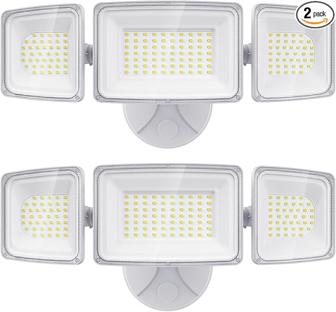 Onforu 100W Flood Lights Outdoor, 2 Packs Outdoor Security Lights 9000LM, 6500K LED Outdoor Flood Lighting Fixture, 3 Adjustable Heads, IP65 Waterproof Exterior Floodlight for Yard,Garage,Eave Mount