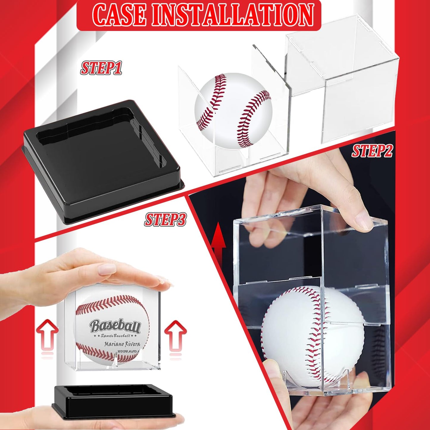 Taeku Baseball Display Case – Acrylic Cube Ball Holder with UV Protection, Clear Display Box for Baseball, Softball, Tennis, Sports Memorabilia – Included Stand (1 Pack)