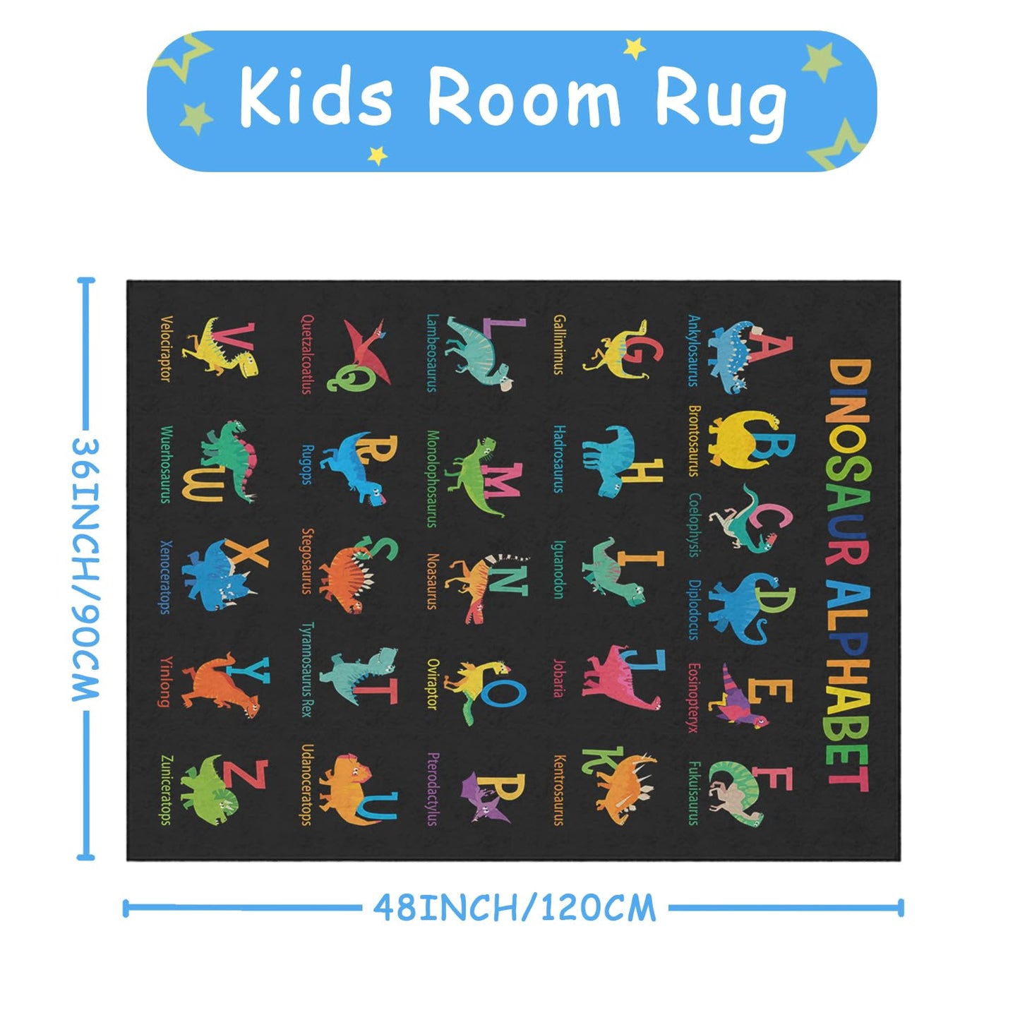 Xspatroias Dinosaur Alphabet Kids Rugs 3x4 Ft Educational Learning Playroom Rug for Toddlers Children Washable Non-Slip Playmat Rug for Classroom Preschool Nursery Playroom Decor