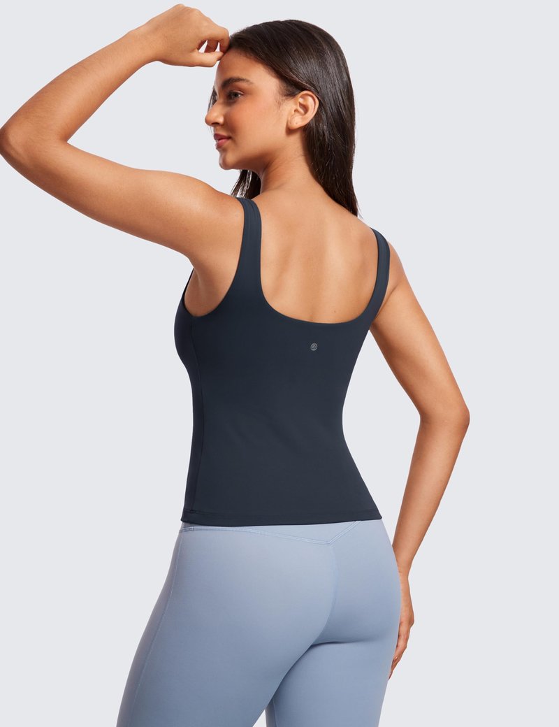 CRZ YOGA Butterluxe U Neck Tank Tops for Women - Padded Athletic Workout Camisole Crop Tops with Built in Bra True Navy Small