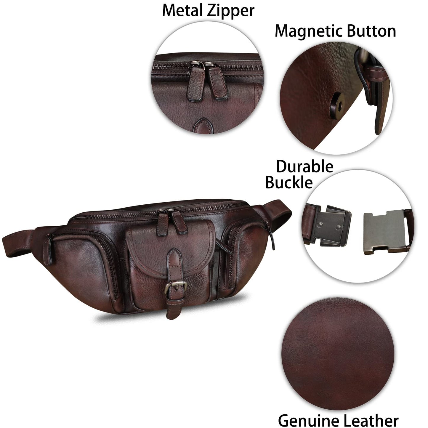 Genuine Leather Fanny Pack for Men and Women Real Leather Sling Bag Crossbody Bag Fashion Waist Bag Chest Purse (Coffee)