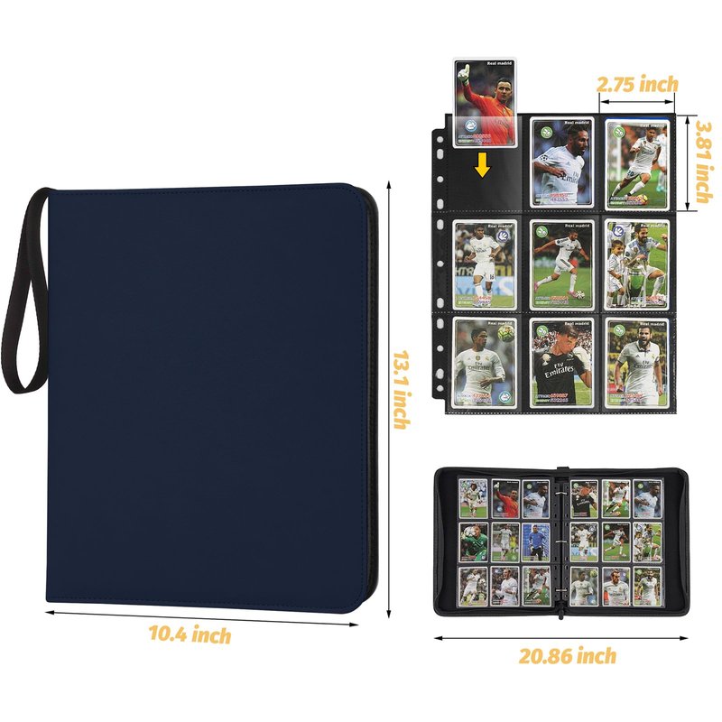 GERMUN 3 Ring 9 Pocket Zipper Card Binder, 720 Double Sided Standard PU Trading Card Album Folder for TCG & Sports Cards, Not Fit Top Loaders (DARK BLUE)