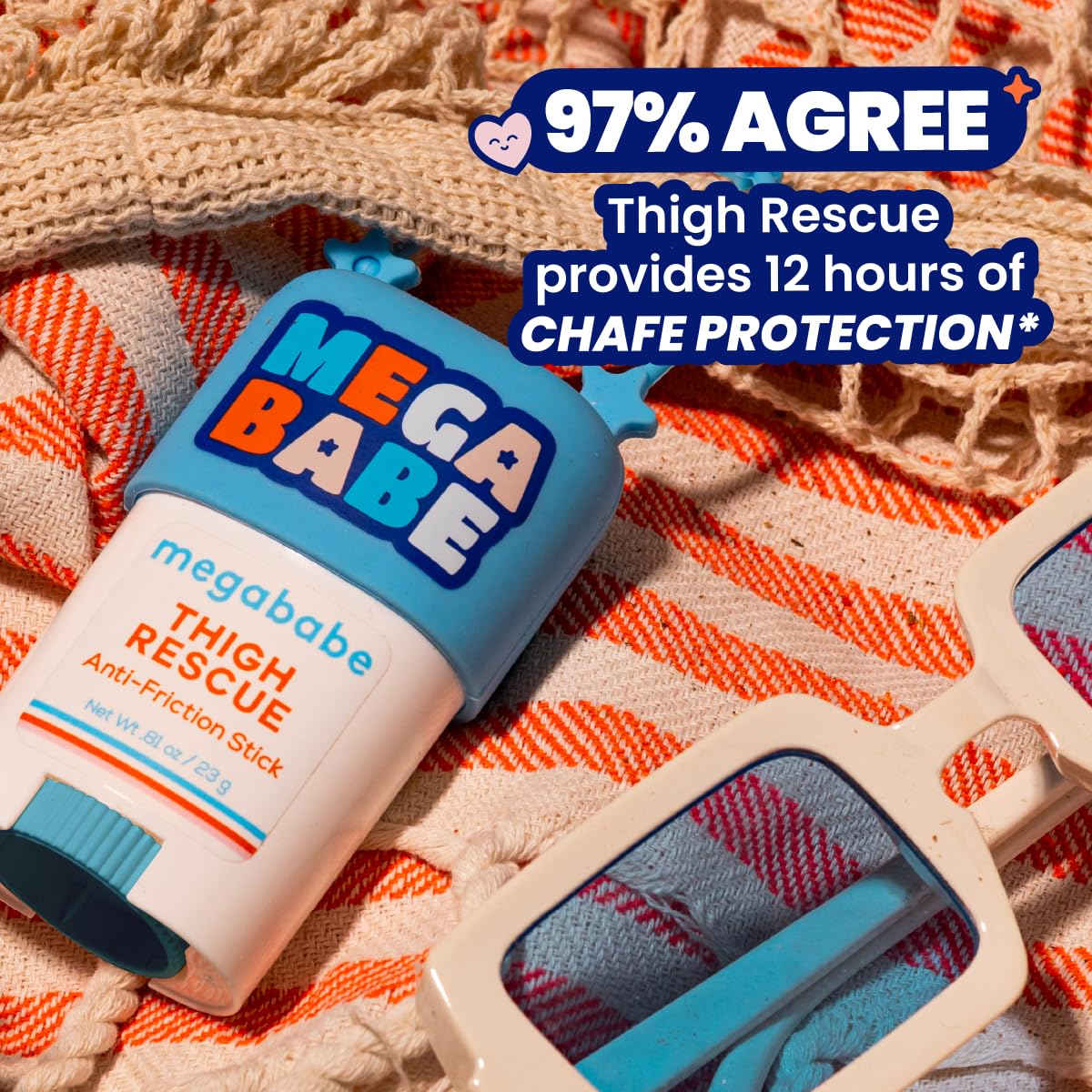 Pack of 2 - Megababe Thigh Rescue Anti-Chafe Stick Travel Size | Summer and Hot Weather Essentials | Prevents Skin Chafe & Irritation | 0.81 Ounces Each