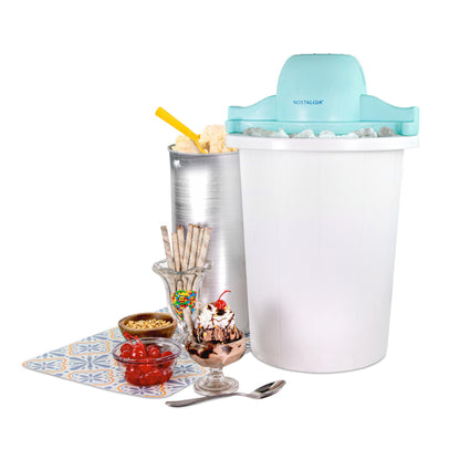Nostalgia Electric Ice Cream Maker - Old Fashioned Soft Serve Ice Cream Machine Makes Frozen Yogurt or Gelato in Minutes - Fun Kitchen Appliance - Vintage Wooden Style - Light Wood - 4 Quart