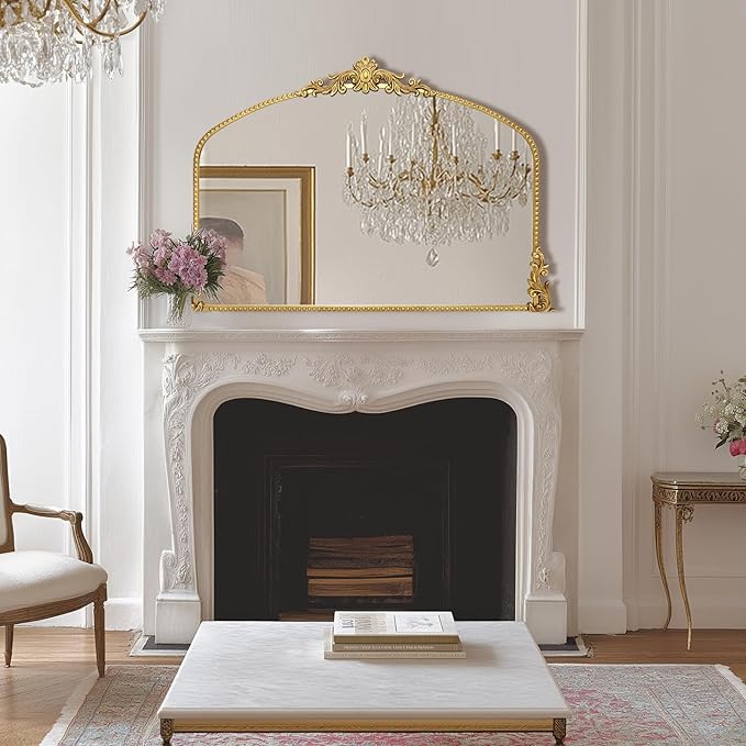 Growsun Vintage Gold Arched Mirror, 40’’x30’’ Antique Baroque Ornate Wall Mirror Decor with Full Metal Frame for Fireplace/Entryway/Living Room/Bathroom