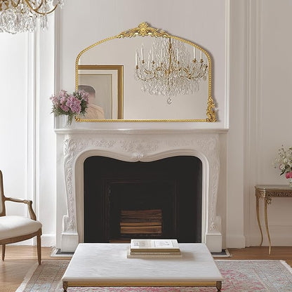 Growsun Vintage Gold Arched Mirror, 40’’x30’’ Antique Baroque Ornate Wall Mirror Decor with Full Metal Frame for Fireplace/Entryway/Living Room/Bathroom
