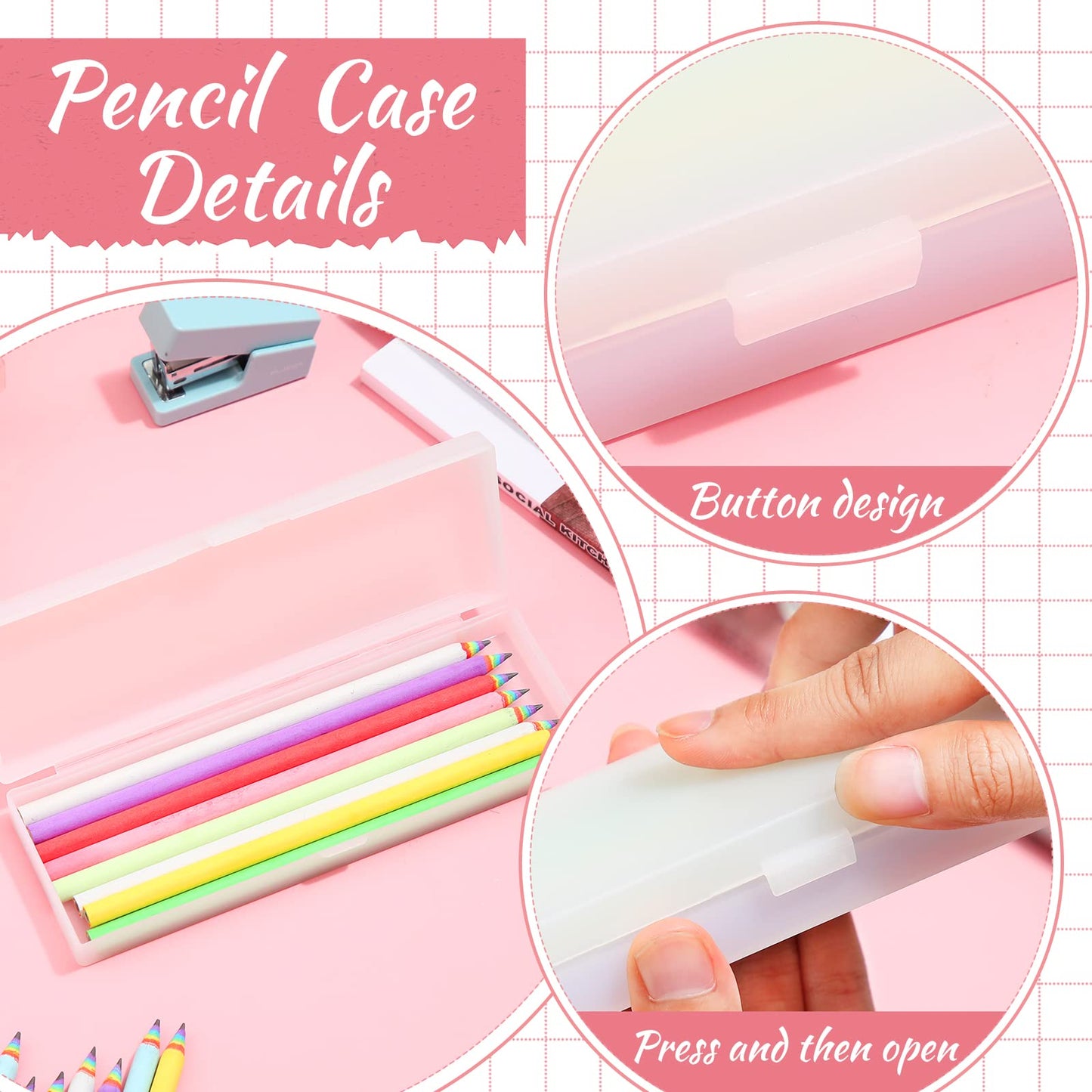 Yexiya 30 Pack Pencil Box Clear Plastic Pencil Case Bulk 7.2 x 2.4 x 0.9 Inches Pen Storage with Hinged Lid Stackable for Pens Crayons School Office Supplies Organization