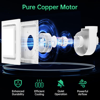 VallisCo 12 Inch Bathroom Exhaust Fan with Light, 110 CFM 1.0 Sone Ultra Quiet Ceiling Ventilation Fan, 3-Color Adjustable LED 1200 LM, Energy Efficient, 4" Duct & 10" x 10" Cutout, 12 Inch Panel Size