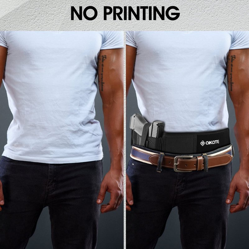 AIKATE Upgraded Belly Band Holster for Concealed Carry, Deep Concealment Gun Holster for Men, Waistband Holsters Fits for Glock 19, 17, M&P Shield 9MM Most Pistols (Fits Belly Up to 55", Right)