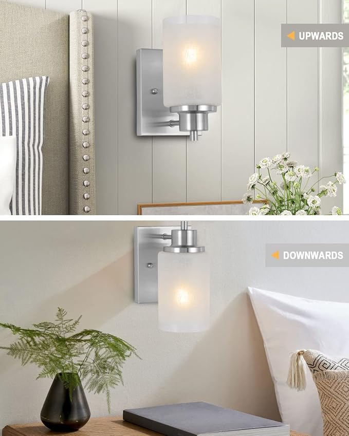 3 Pack Bath Vanity Light Fixture, Modern Indoor Wall Scone Lighting White Linen Frosted Glass Shades with Brush Nickle Finish Wall Lamps for Bathroom Kitchen Entryway Bedside