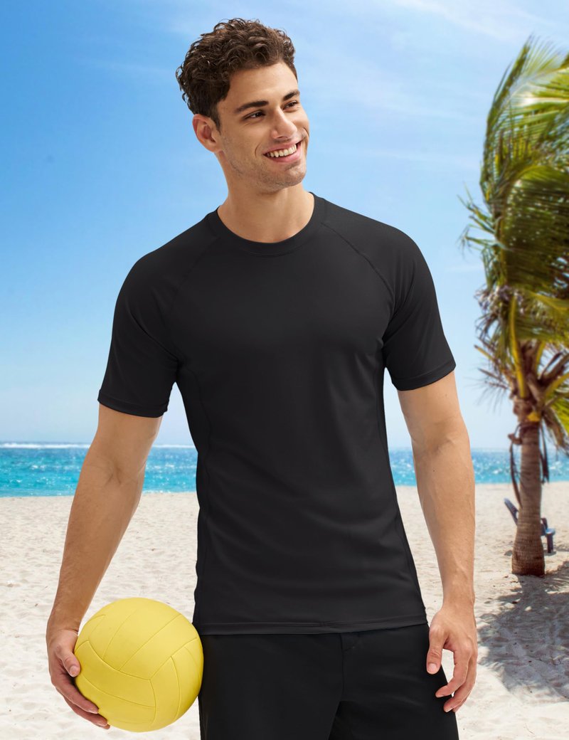 MAGCOMSEN Men's Swim Shirts Short Sleeve Rash Guard UPF 50+ Sun Protection Quick Dry Water Shirt Black L