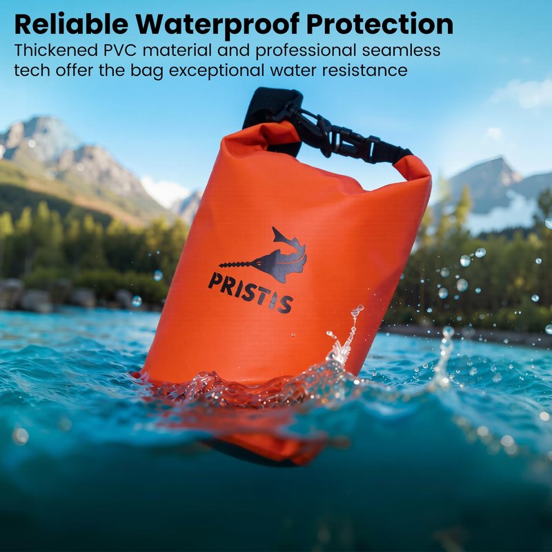 Pristis Waterproof Dry Bag, 5L Lightweight Floating Kayak Storage Backpack for Men Women, Durable Outdoor Roll Top Dry Sack Gear Accessory for Kayaking Fishing Rafting Beach Camping, Orange