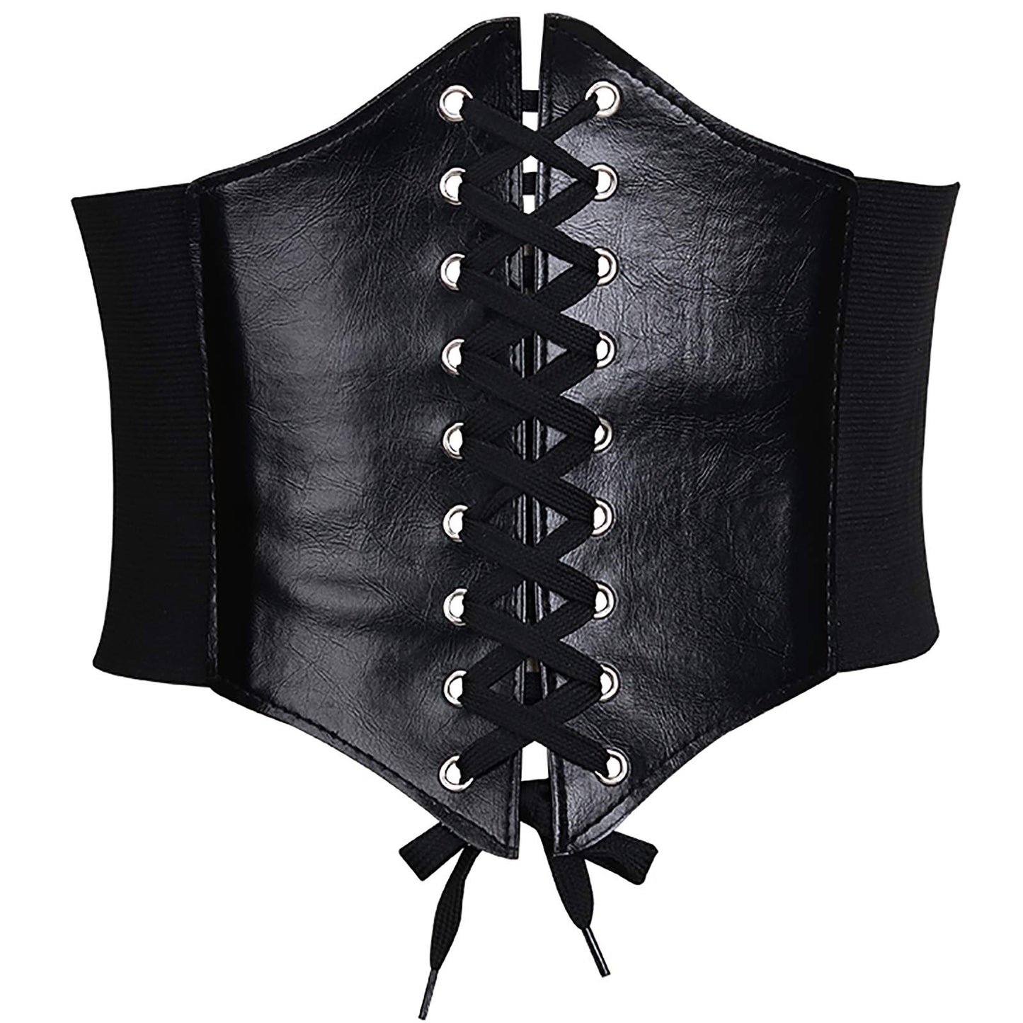 Glamorstar Corset Belt for Women Wide Elastic Tied Waspie Belts Lace-up Leather Waist Belts for Women Dresses 65cm Black