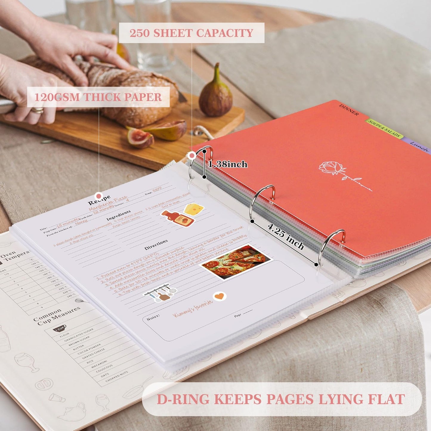 Lanpn Recipe Binder 8.5x11 3 Ring Kit, Waterproof Organizer Binder to Write in Your Own Recipes, Blank Recipe Book with 60 Plastic Sleeves,116 Recipes, Dividers, Labels & Stickers, Oat